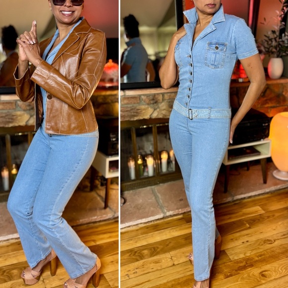 Arden B. Vintage Y2K Stretch Denim Short Sleeve Drop Waist...